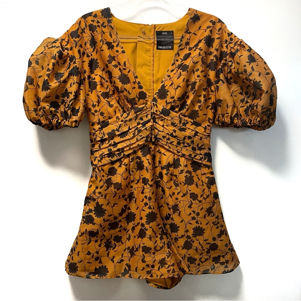 C/MEO Collective Black and Goldenrod Floral Print Romper
